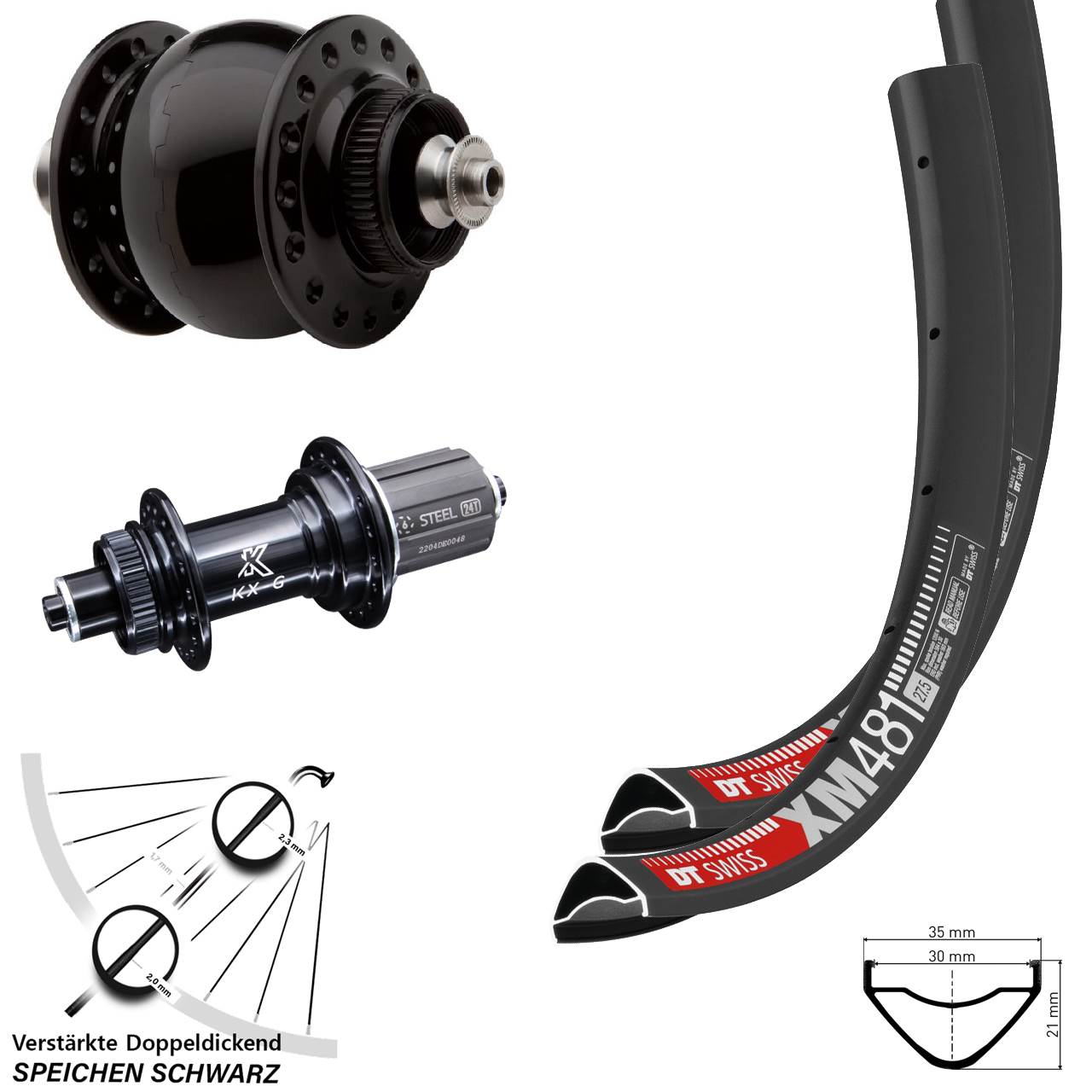 Laufradsatz Centerlock QR 27,5 Zoll DT Swiss XM 481 KX-GS verstärkt SON 28 8-12 fach HG