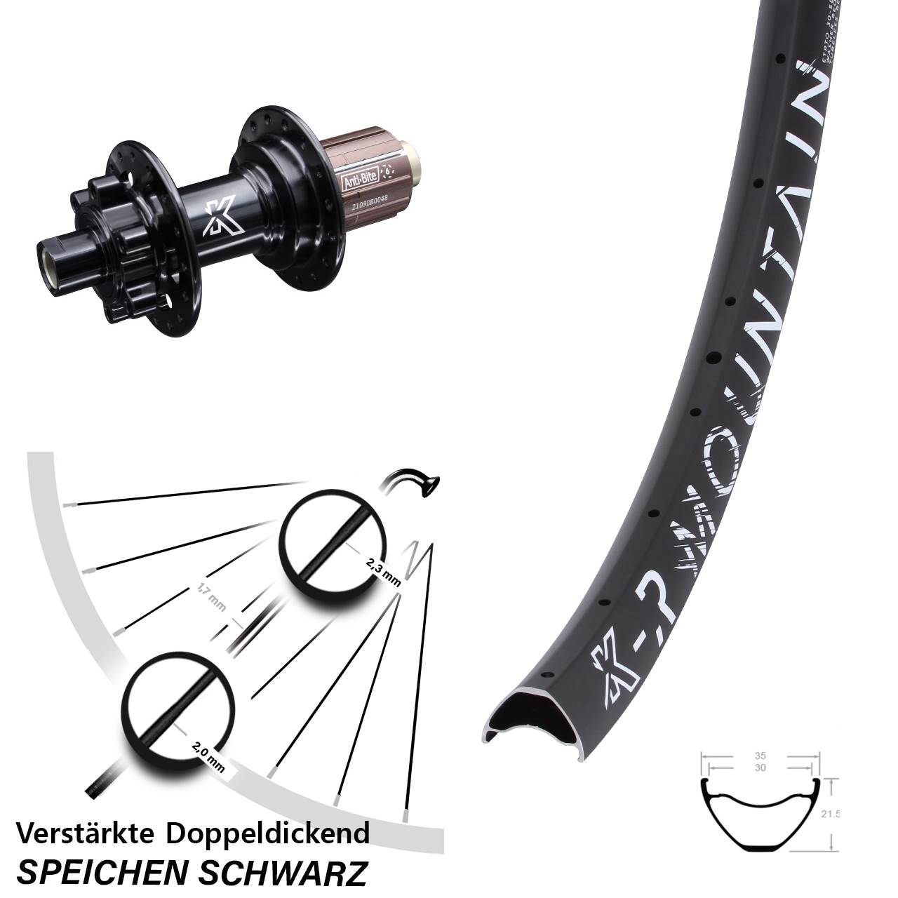 6-Loch Hinterrad 27,5 Zoll KX-R Mountain Steckachse Shimano Anti-Bite 8-12 fach 12x142