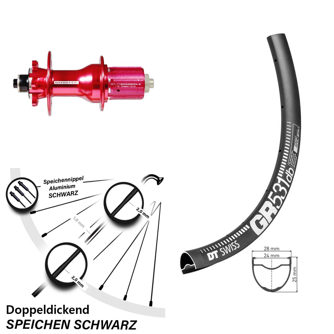 6-Loch Hinterrad 27,5 Zoll DT Swiss GR531 Novatec D792 8-12 fach QR