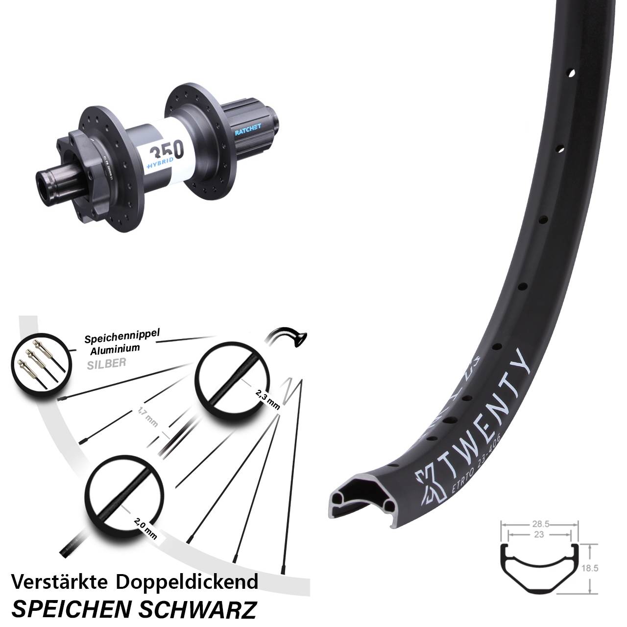KX Twenty DT Swiss 350 Hybrid 20 Zoll Disc Hinterrad 12x148 8-11 fach