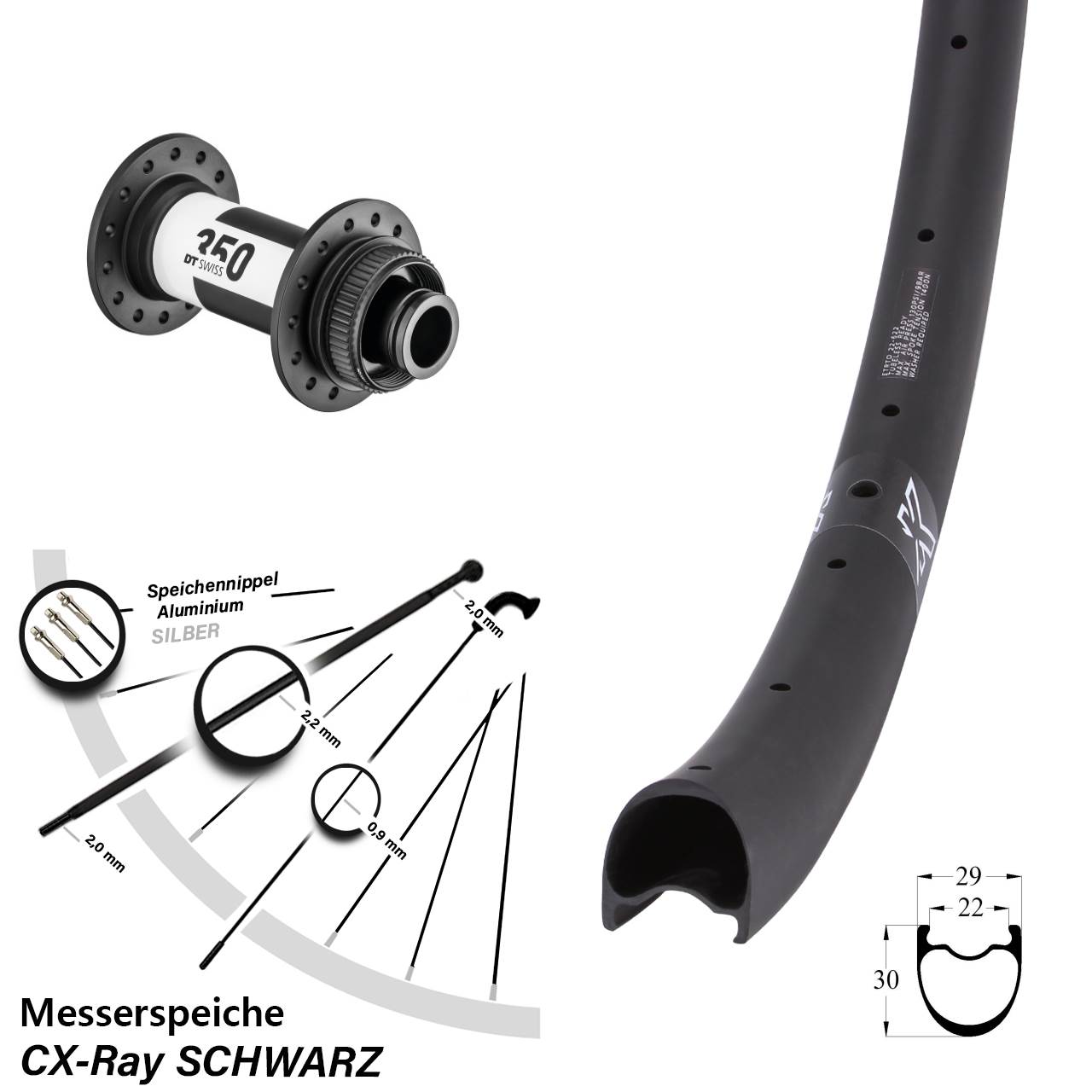 Disc Laufrad 15x100 29 Zoll KX-RC Gravel Carbon DT Swiss 350 CX-Ray