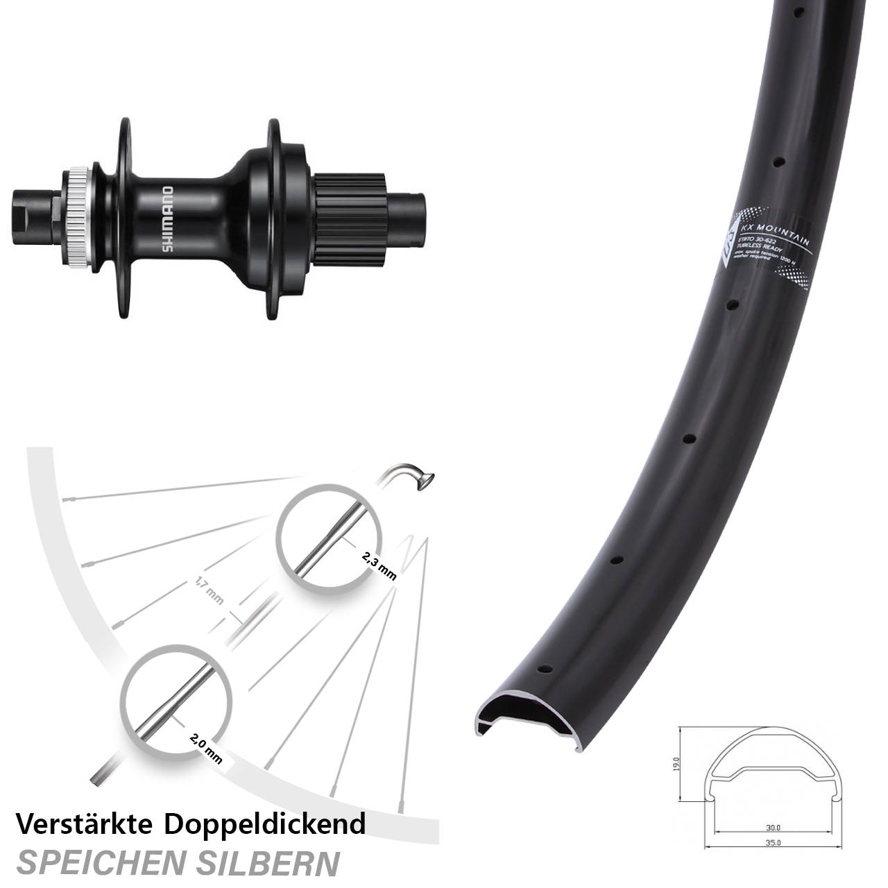 Hinterrad Centerlock 29 Zoll KX Mountain Shimano FH-MT510 Micro Spline 12x142