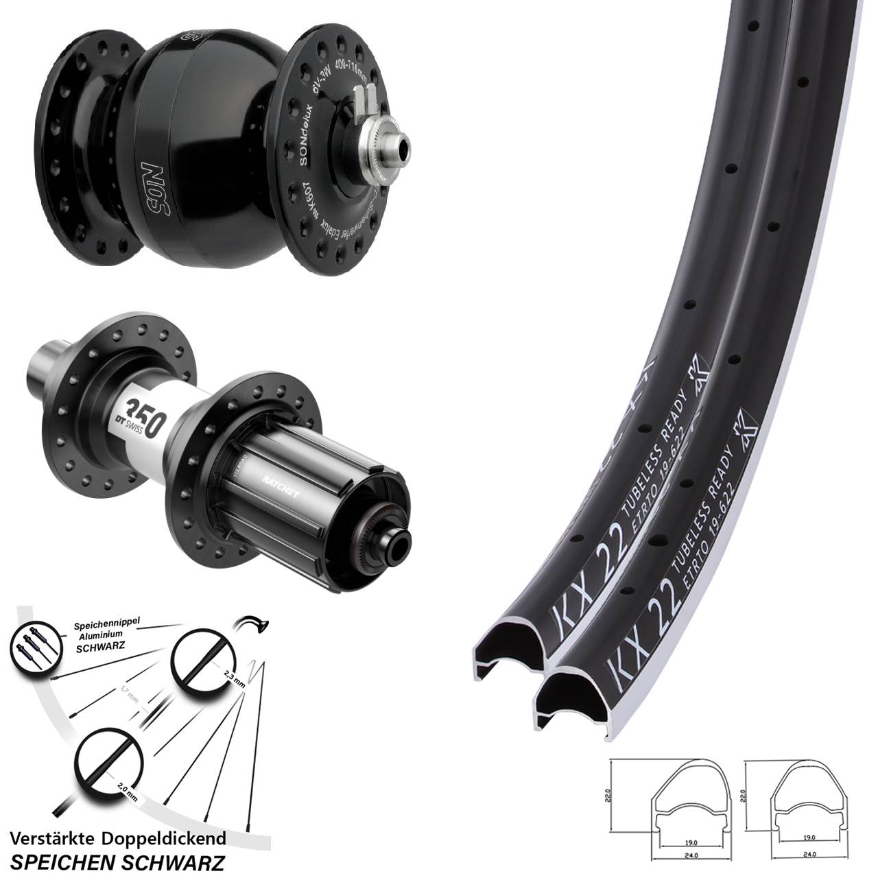 KX 22 OS DT Swiss 350 SONdelux wide body 28 Zoll Laufradsatz QR 11-12 fach HG