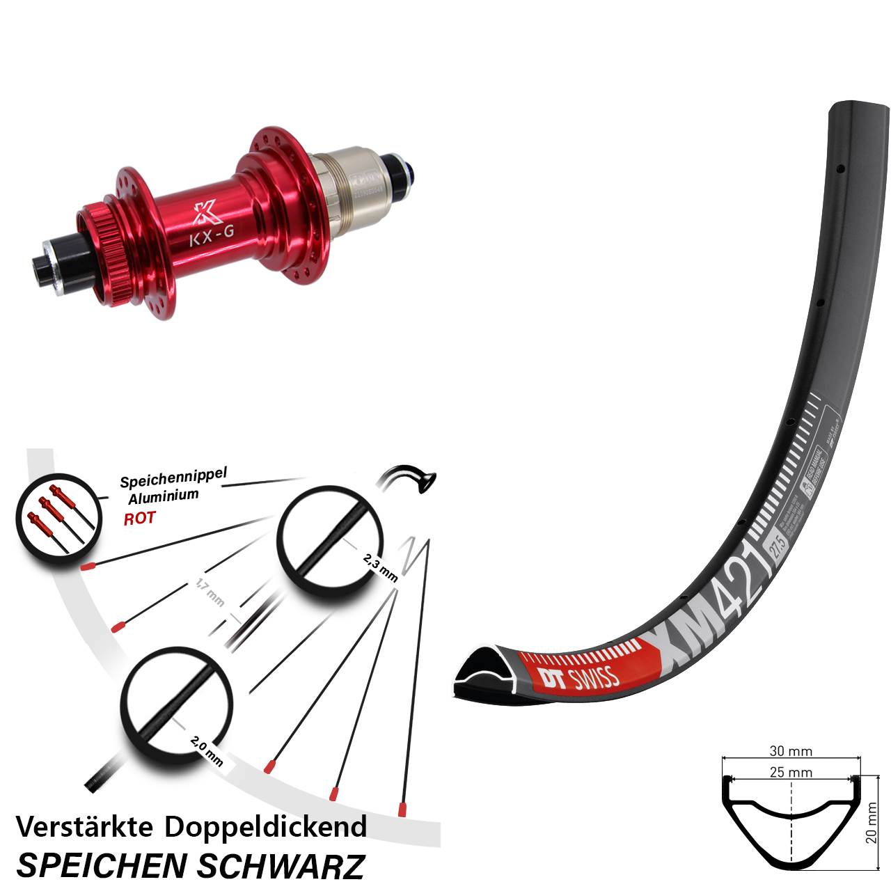 DT Swiss XM421 KX-G rot 650B Disc Laufrad QR XDR