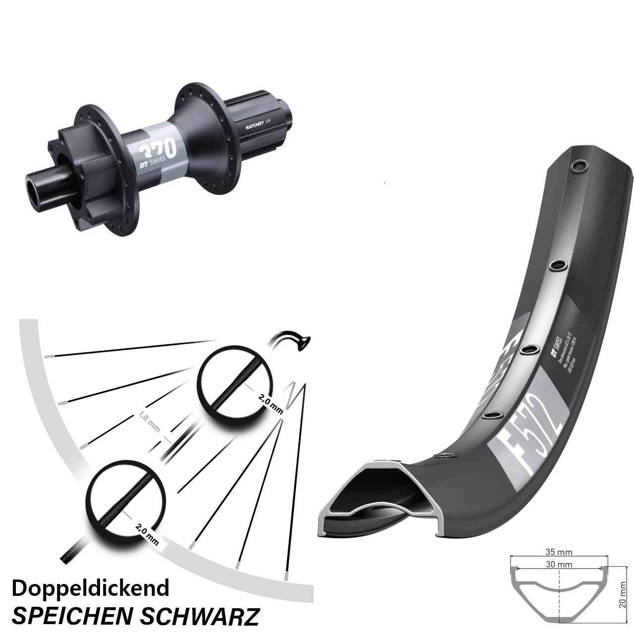 27,5 Zoll DT Swiss F572 Hinterrad 370 6-Loch 8-11 fach 12x148
