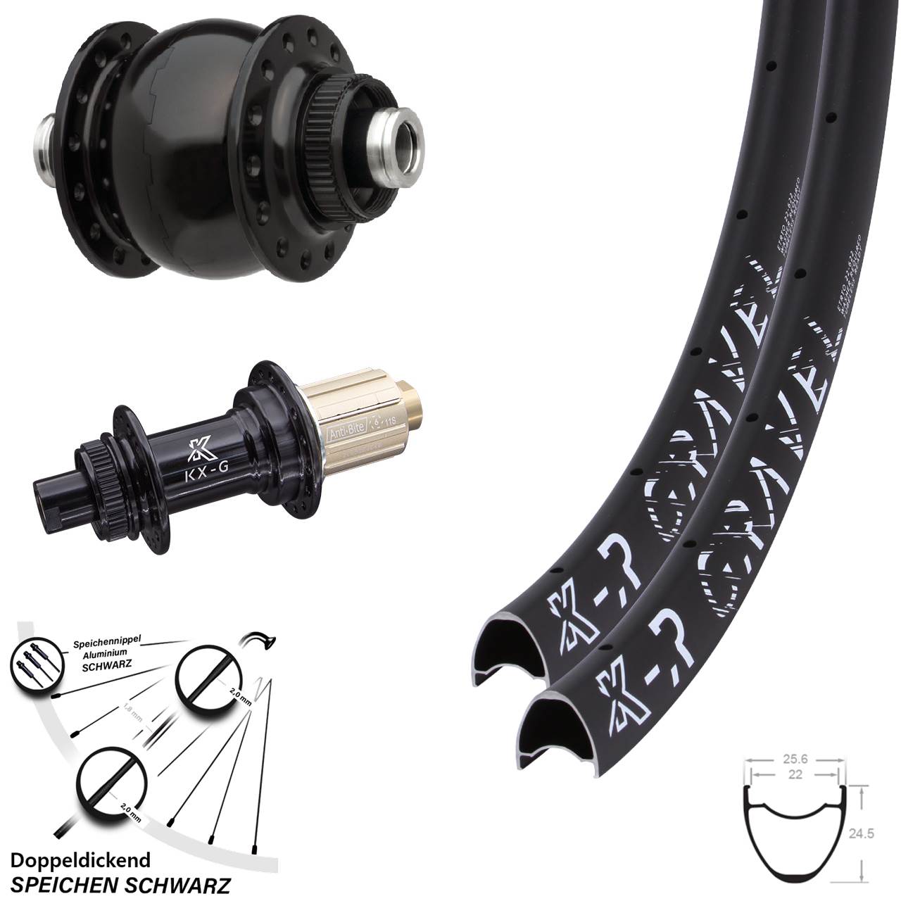 KX-GR Gravel Laufradsatz 12x100/142 Centerlock 8-12 fach Road Dynamo SON 28 Zoll