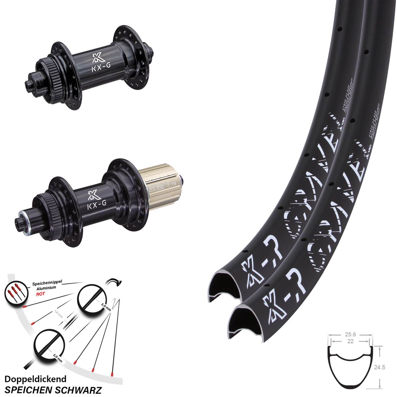 28- Zoll KX-GR Gravel Laufradsatz Schnellspanner 100x135 mm Centerlock 22-622 ETRTO