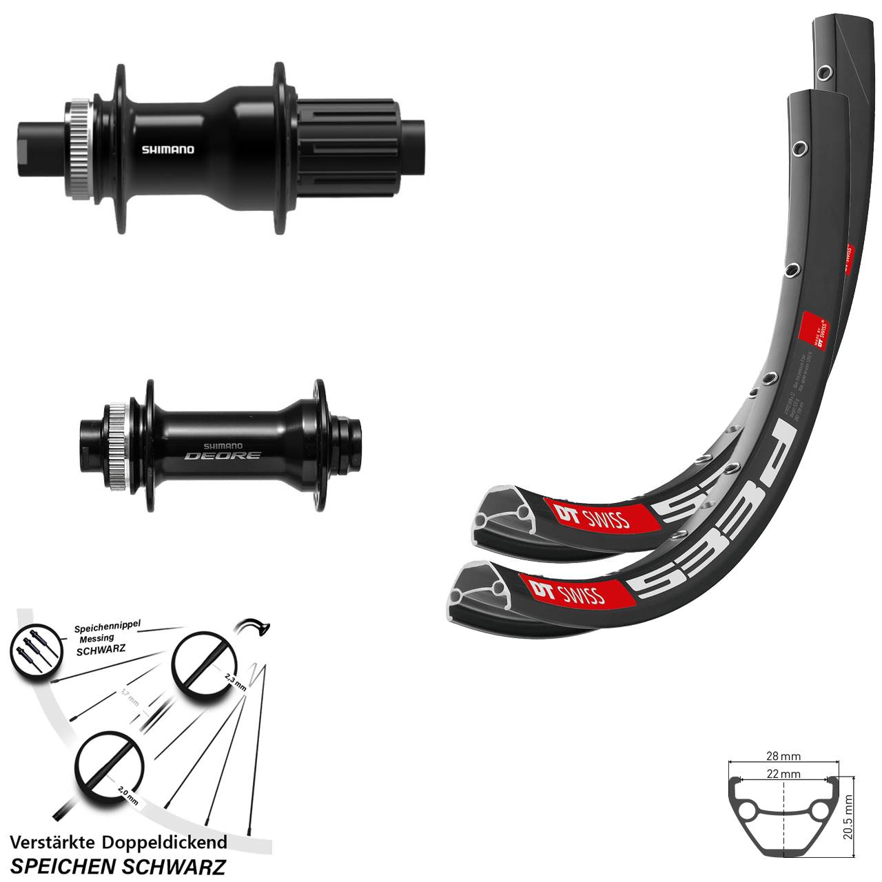 Disc Laufradsatz 28 Zoll DT Swiss 533D Shimano FH-TC500 HB-M6010-B 8-11 fach Boost