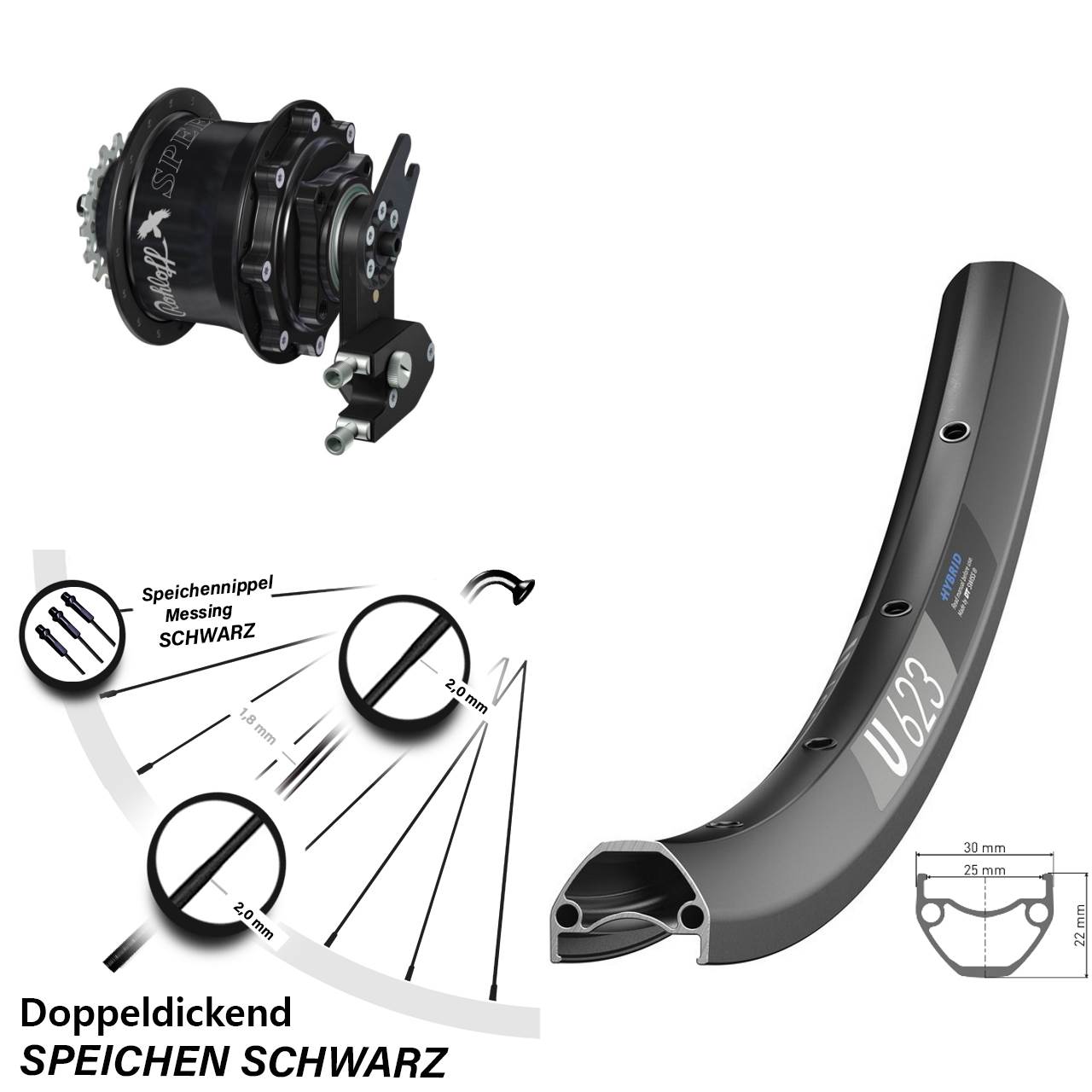 Disc Laufrad 28-29 Zoll DT Swiss U623 Rohloff CC DB OEM2 Tandem schwarz