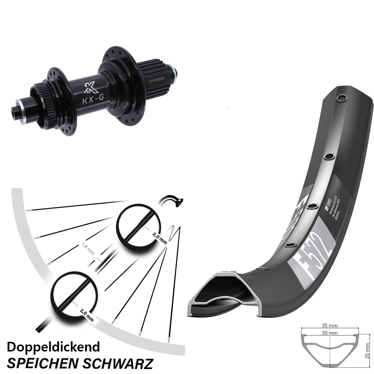 DT Swiss F572 KX-GS 29 Zoll Hinterrad Centerlock Micro Spline schwarz
