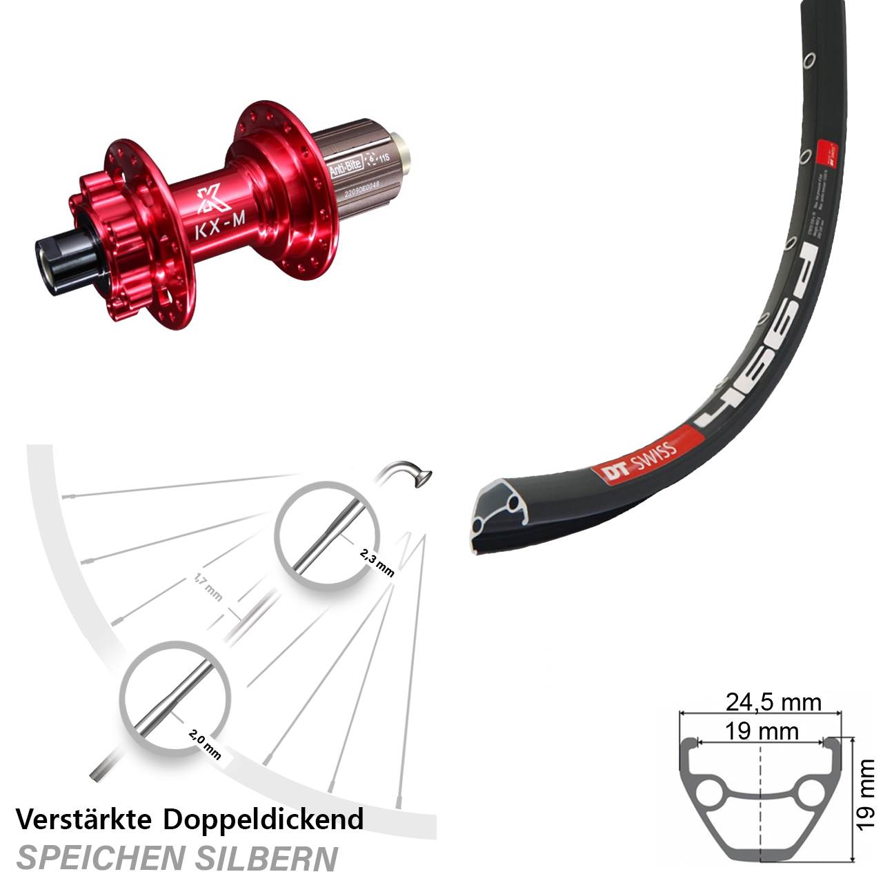 Disc Hinterrad 28-29 Zoll DT Swiss 466 KX-M rot 8-12 fach 12x142