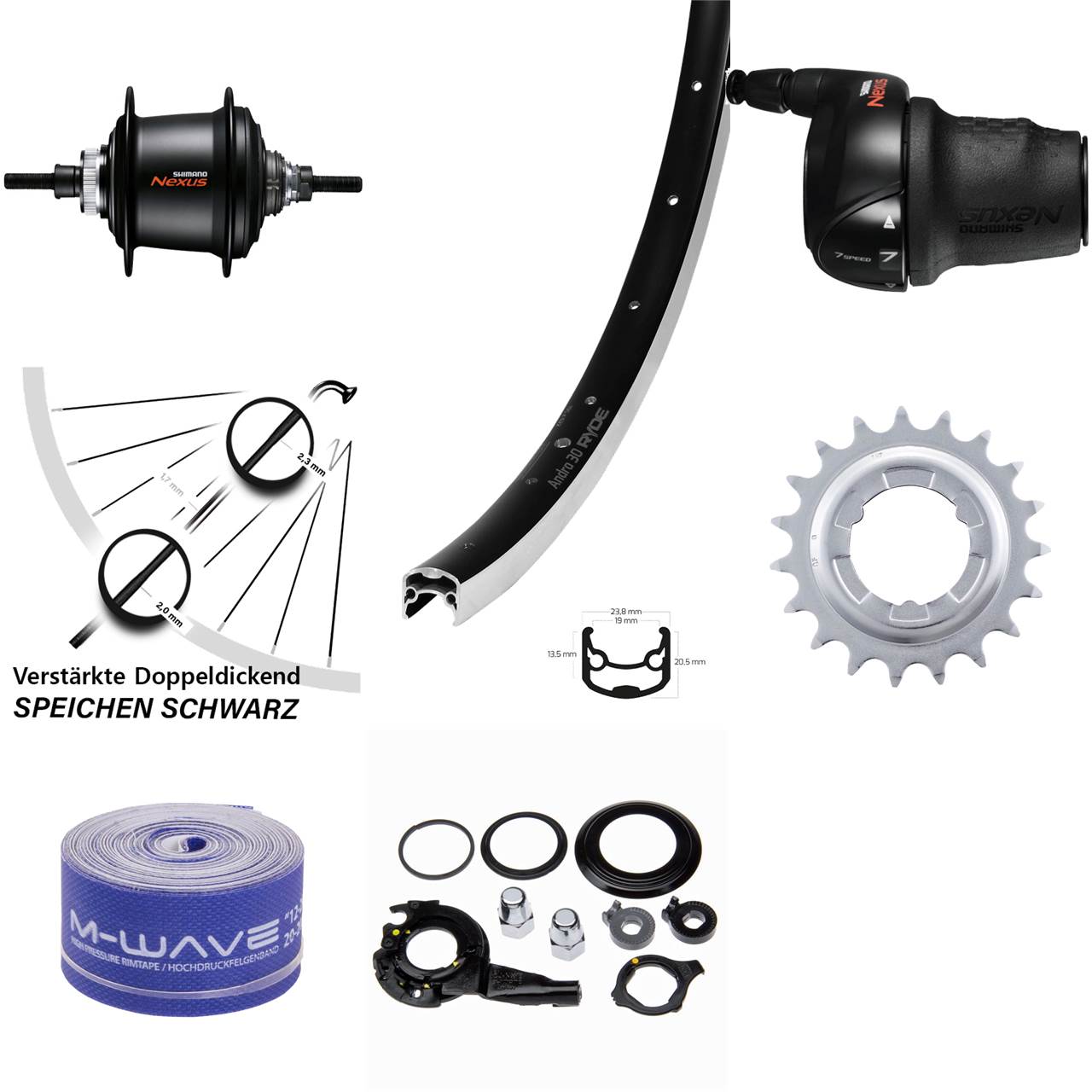 Ryde Andra 30 28 Zoll Hinterrad Shimano C3001 Nexus 7 Gang