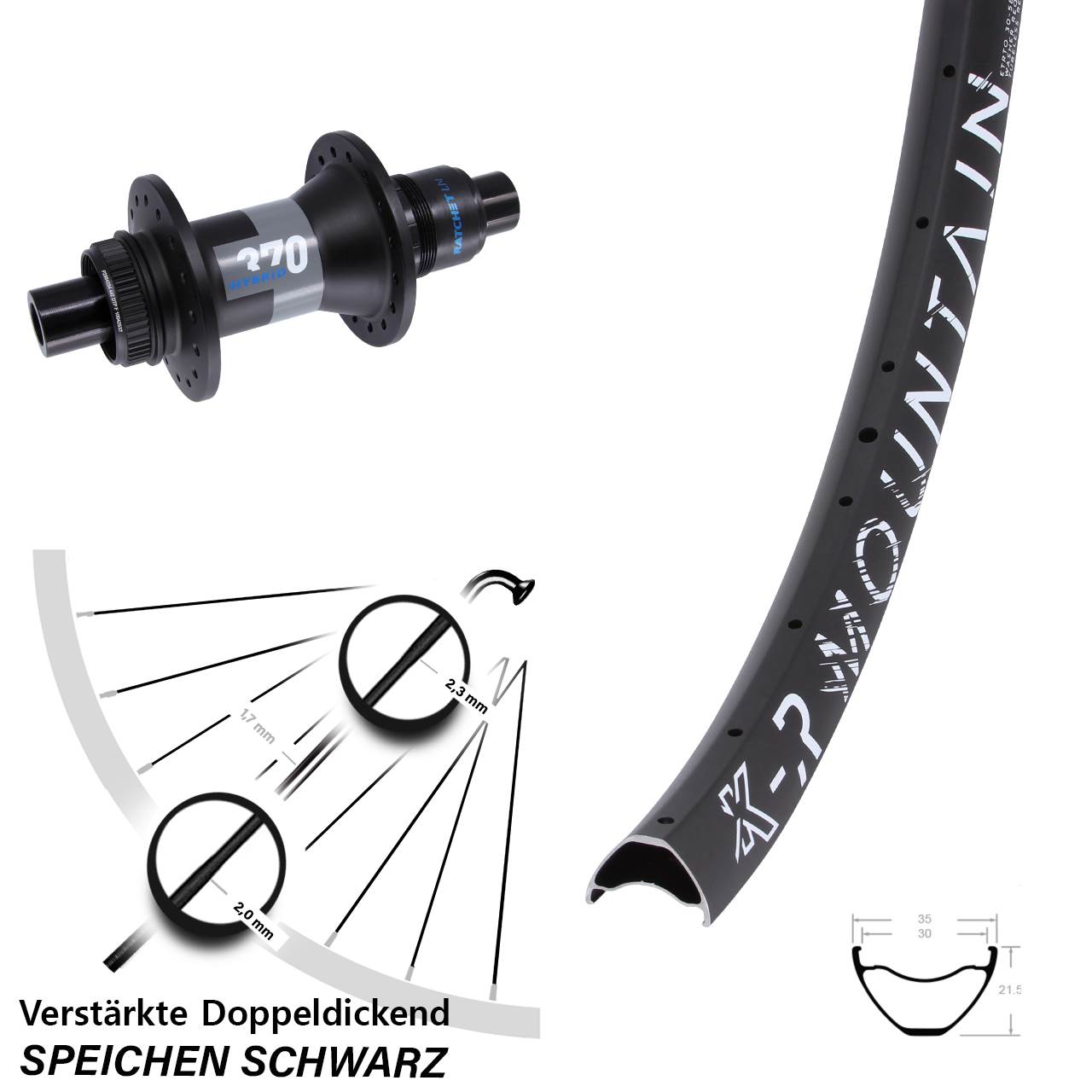 KX-R Mountain DT Swiss 370 Hybrid 27,5 Zoll Disc Laufrad 12x148 XD 11-12 fach