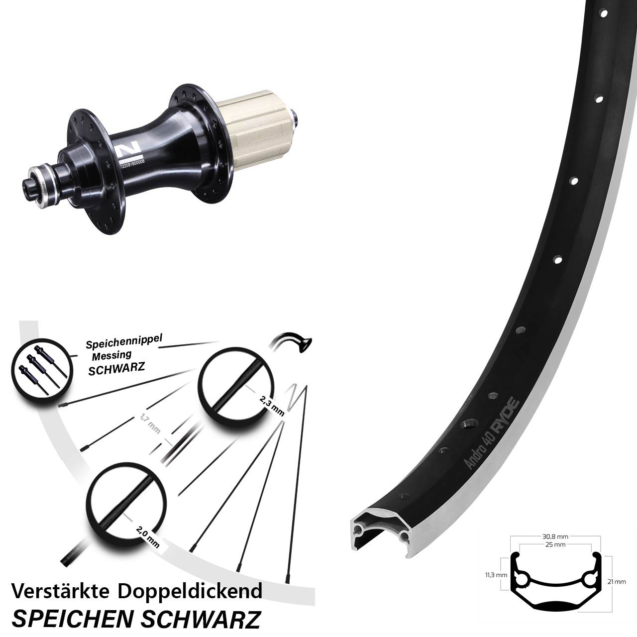 Hinterrad 28 Zoll Ryde Andra 40 Novatec F162 8-12 fach HG QR
