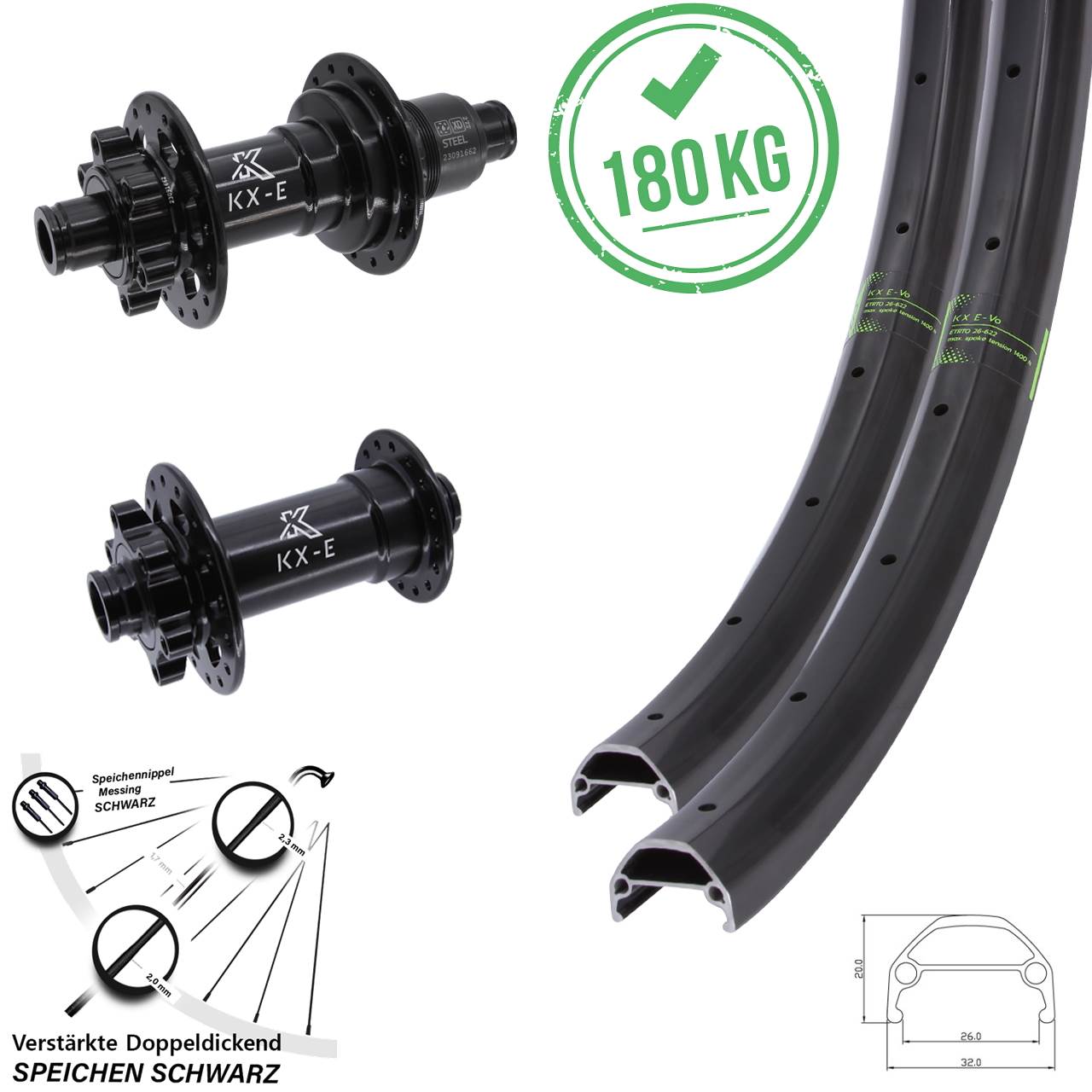 KX-Evo Heavy Duty Stahl Freilauf 26 Zoll 6-Loch Laufradsatz 15x110 12x148 XD