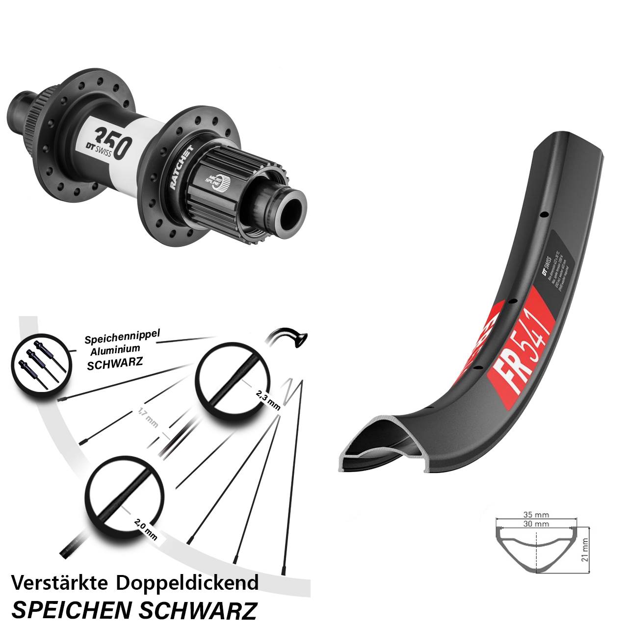 Hinterrad Centerlock 29 Zoll DT Swiss FR 541-350 Ratchet 36 Micro Spline 12x142