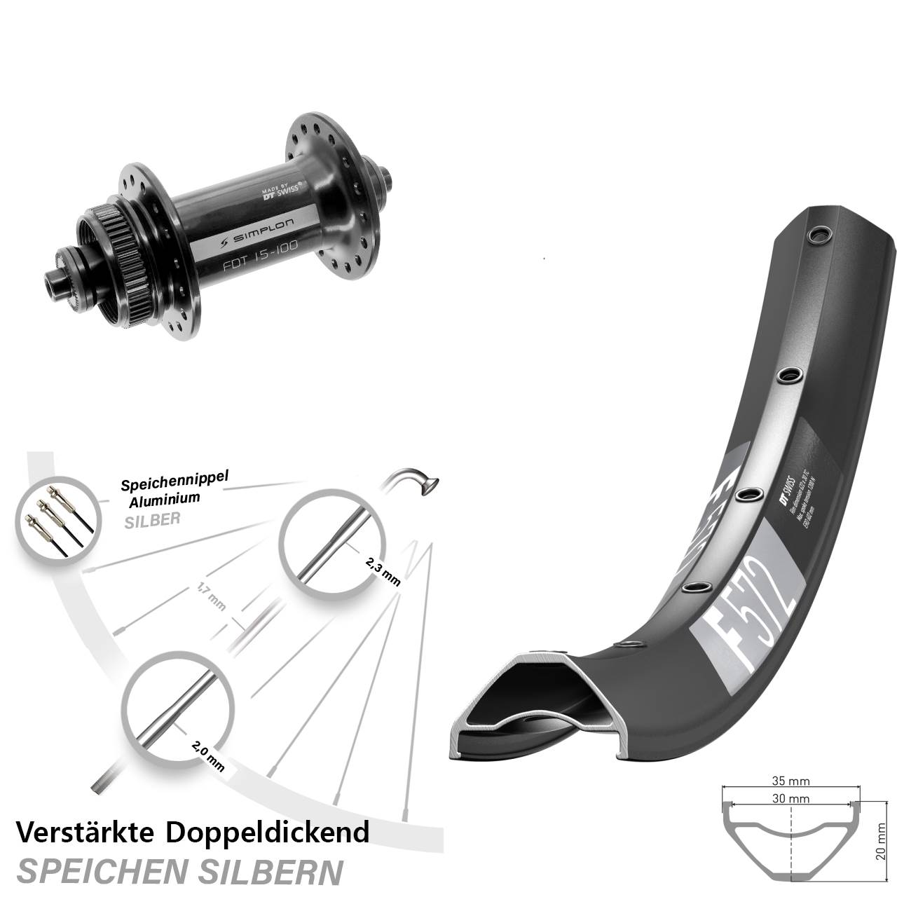 29 Zoll DT Swiss F 572-370 Disc Vorderrad für Schnellspanner