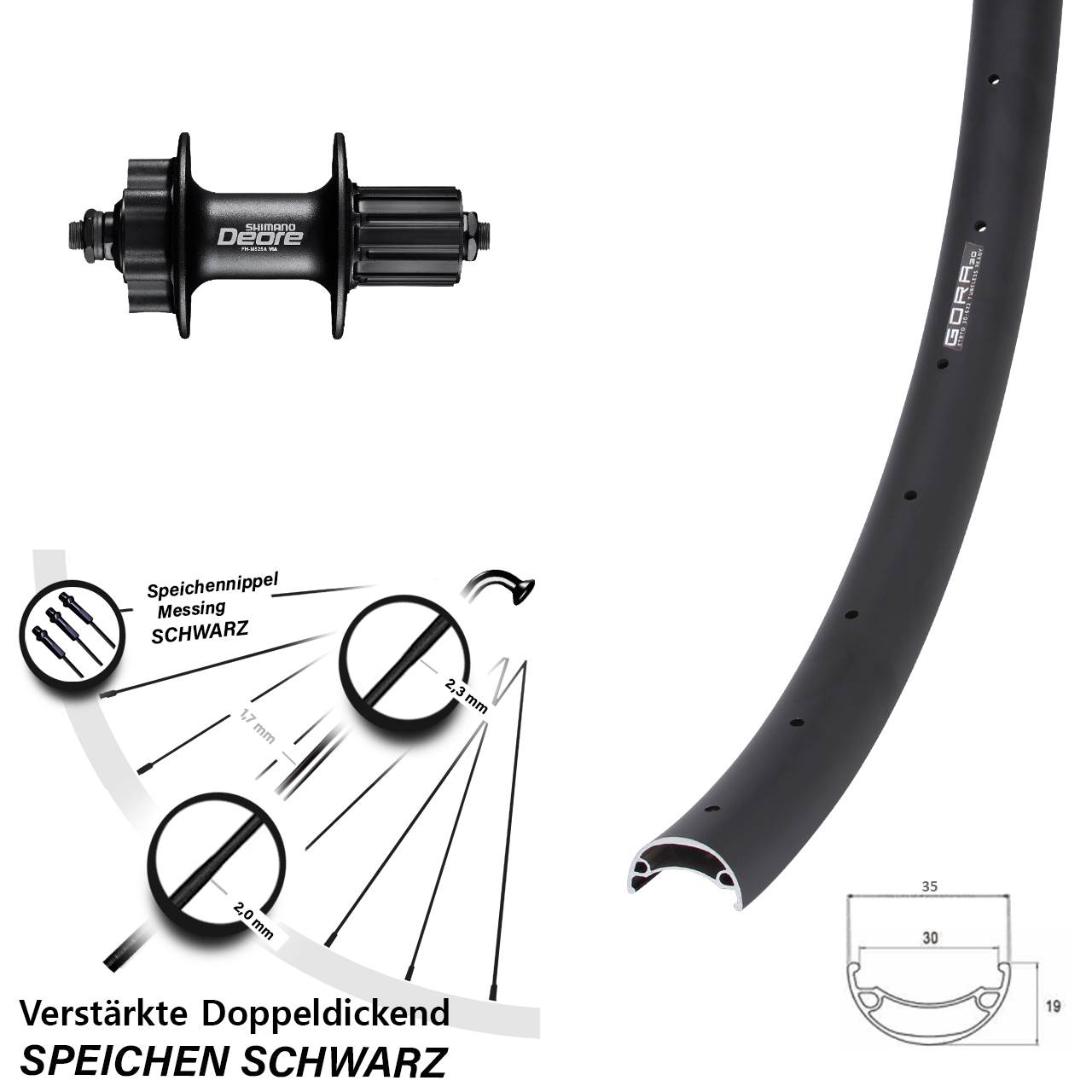 Disc Laufrad für Schnellspanner 26 Zoll Gora 30 Shimano Deore 8-11 fach