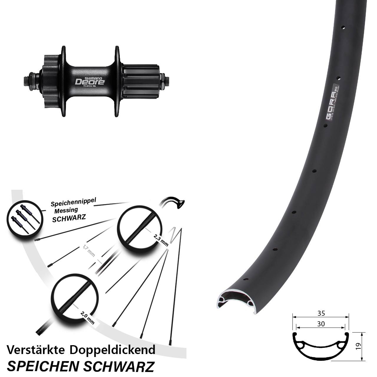 Disc Laufrad für Schnellspanner 26 Zoll Gora 30 Shimano Deore 8-11 fach