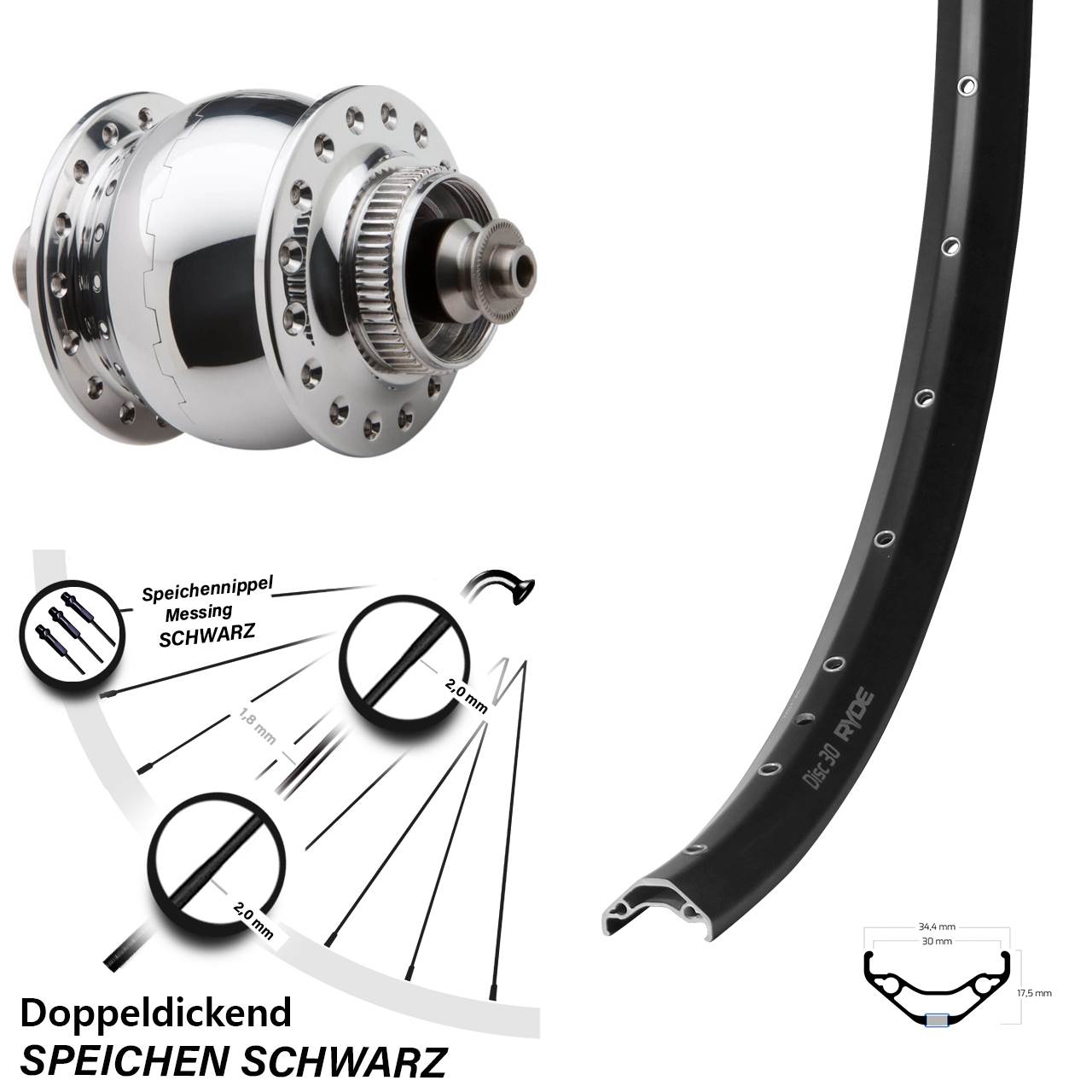 29 Zoll Ryde Disc 30 SONdelux Nabendynamolaufrad QR