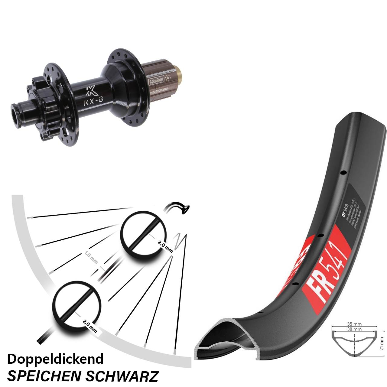 27,5 Zoll Hinterrad DT Swiss FR 541 KX-B 6-Loch 12x148