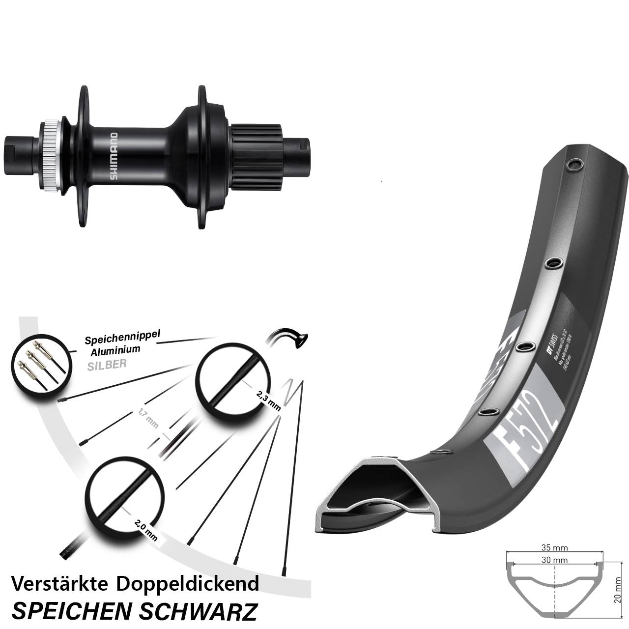 29 Zoll DT Swiss F572 Shimano FH-MT510B Disc Hinterrad 12x148 Micro Spline