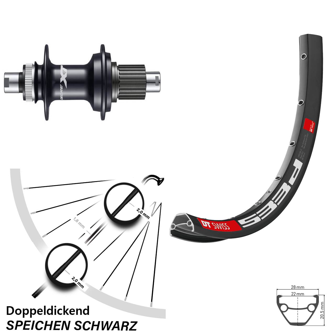 Centerlock Hinterrad 26 Zoll DT Swiss 533d Shimano XT Micro Spline 12x142