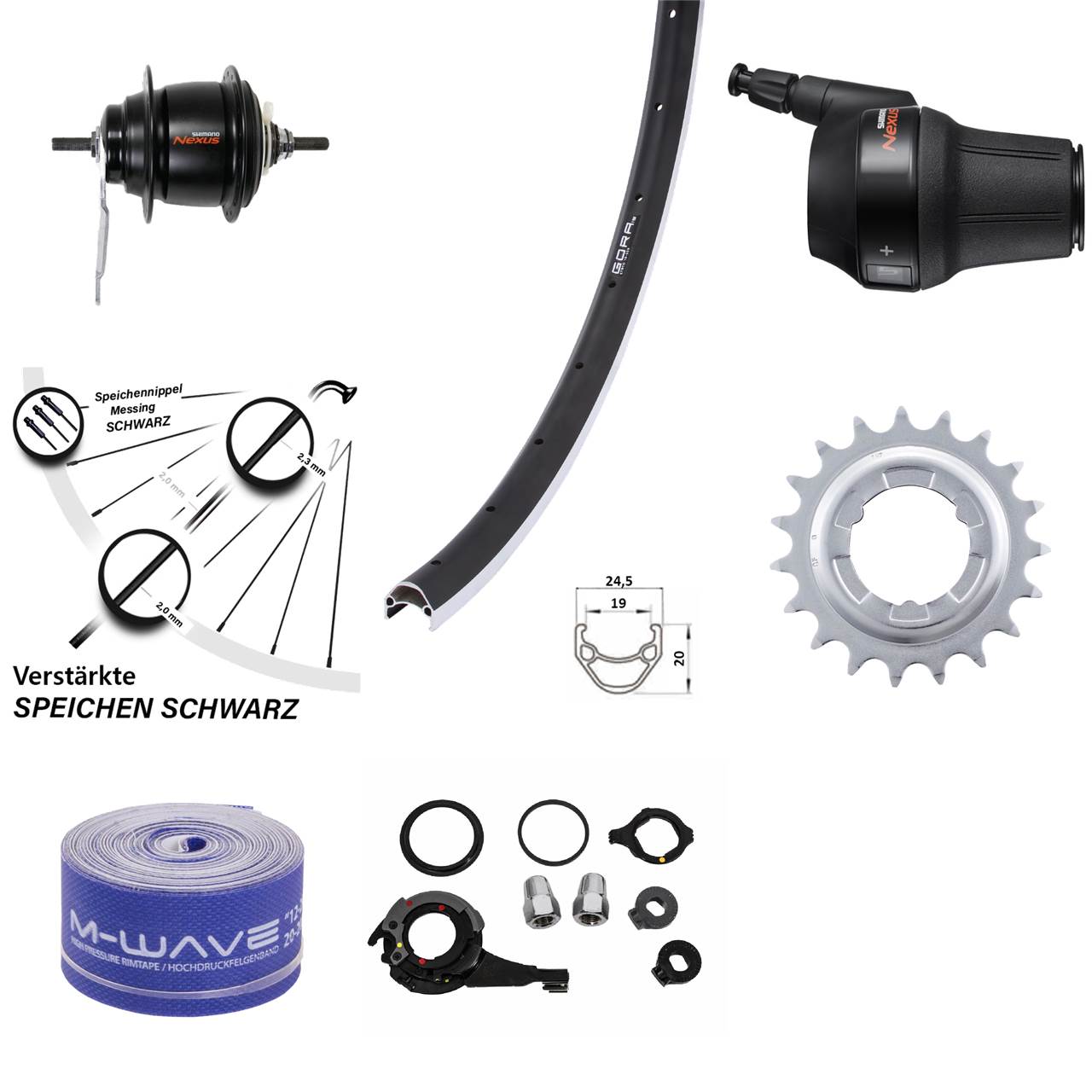 26 Zoll Hinterrad Shimano Nexus 8 Gang Rücktrittbremse Gora 19 schwarz