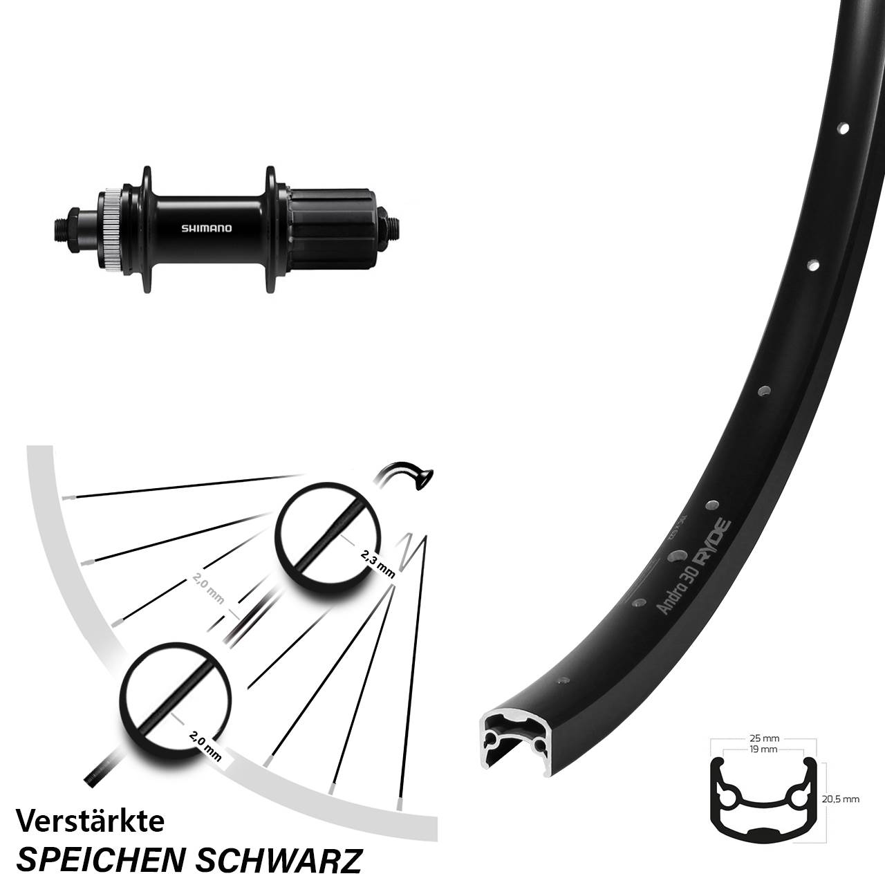 Disc Hinterrad QR 28 Zoll Ryde Andra 30 Shimano FH-QC400 8-11 fach