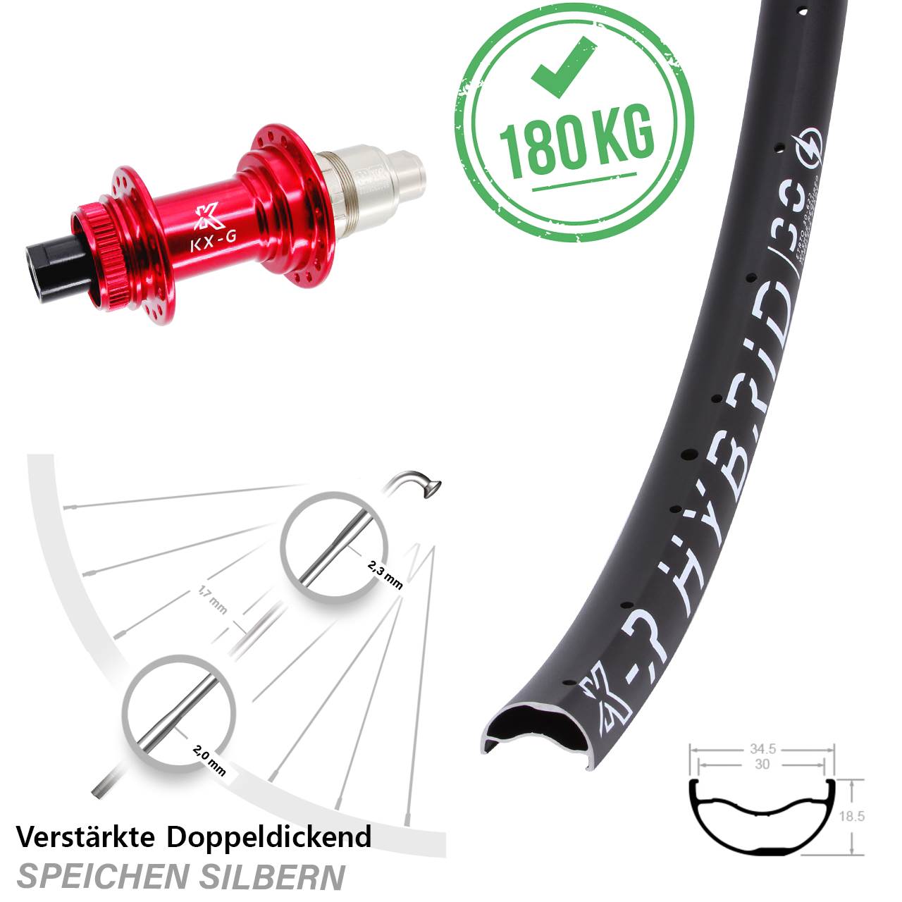 Hinterrad Centerlock 12x142 29 Zoll KX-GR Hybrid 30 rot SRAM XDR