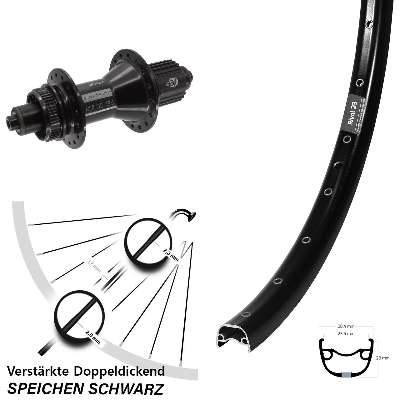 Centerlock Hinterrad 27,5 Zoll Ryde Rival 23 DT Swiss 370 Hybrid Micro Spline QR