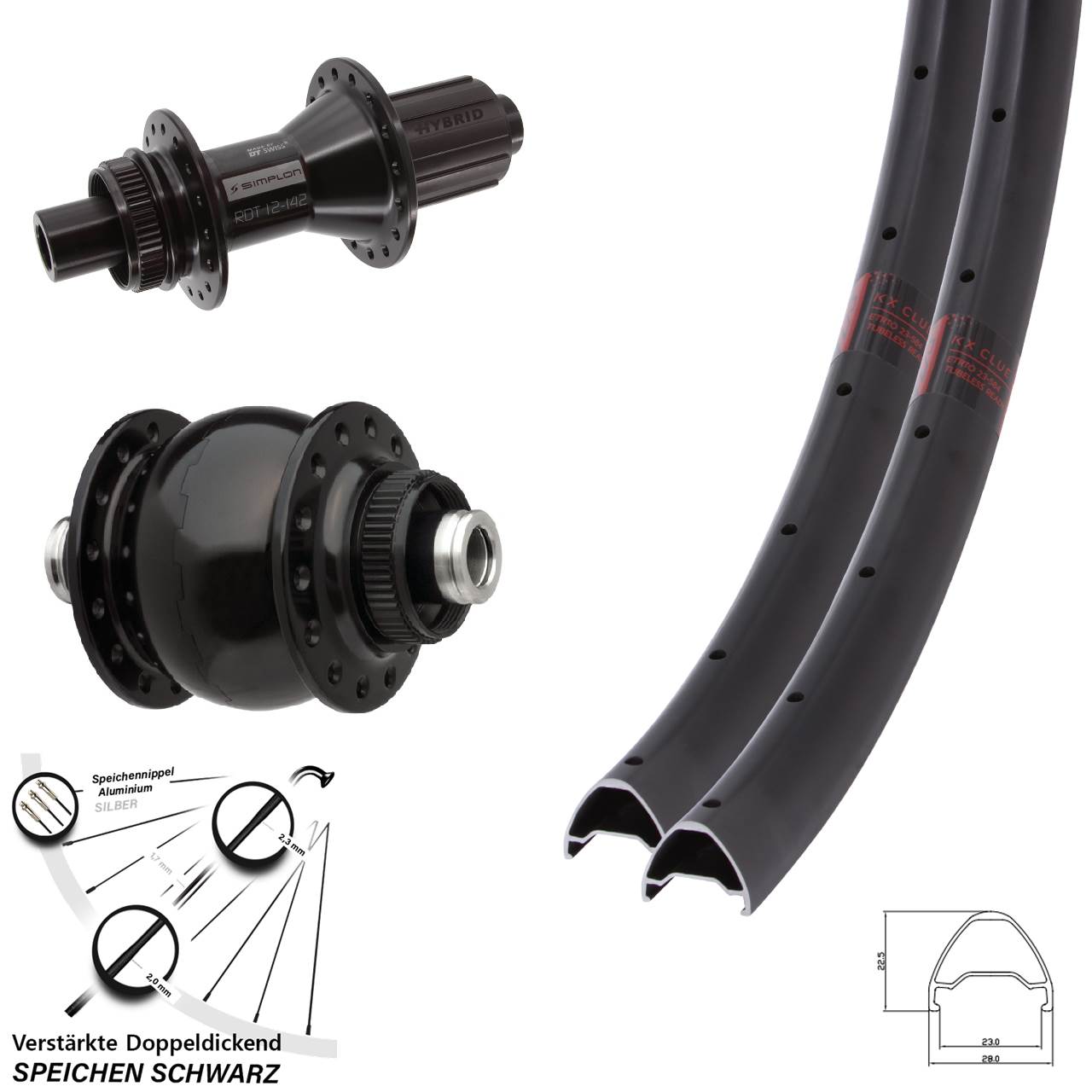 Disc Laufradsatz 12x100/142 28-29 Zoll KX Clue DT Swiss 370 Hybrid SONdelux 8-11 fach HG