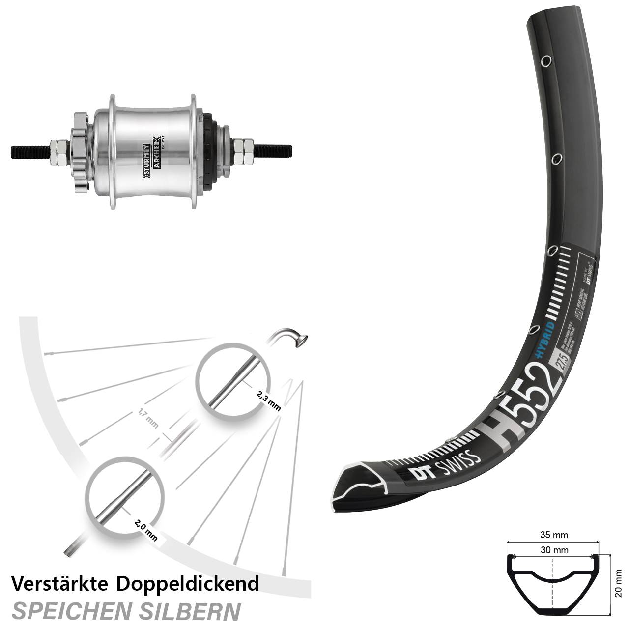 29 Zoll Hinterrad DT Swiss H552 Sturmey Archer Automatic A2KL Disc