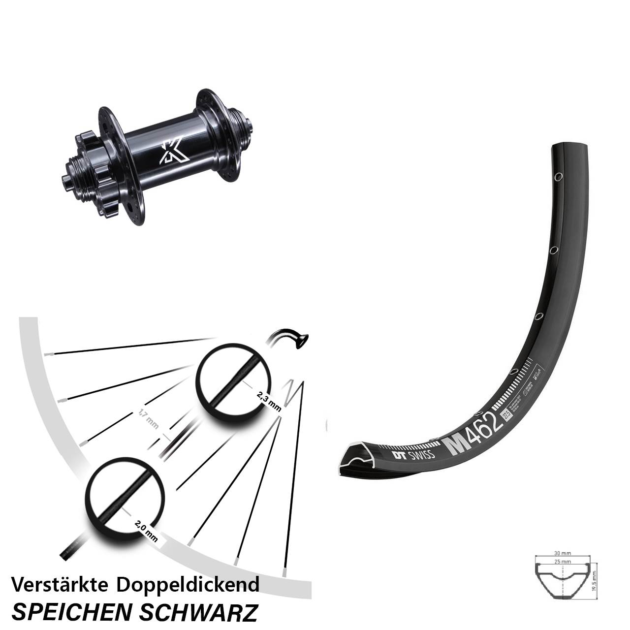 27,5 Zoll DT Swiss M462 KX-M Disc Laufrad QR