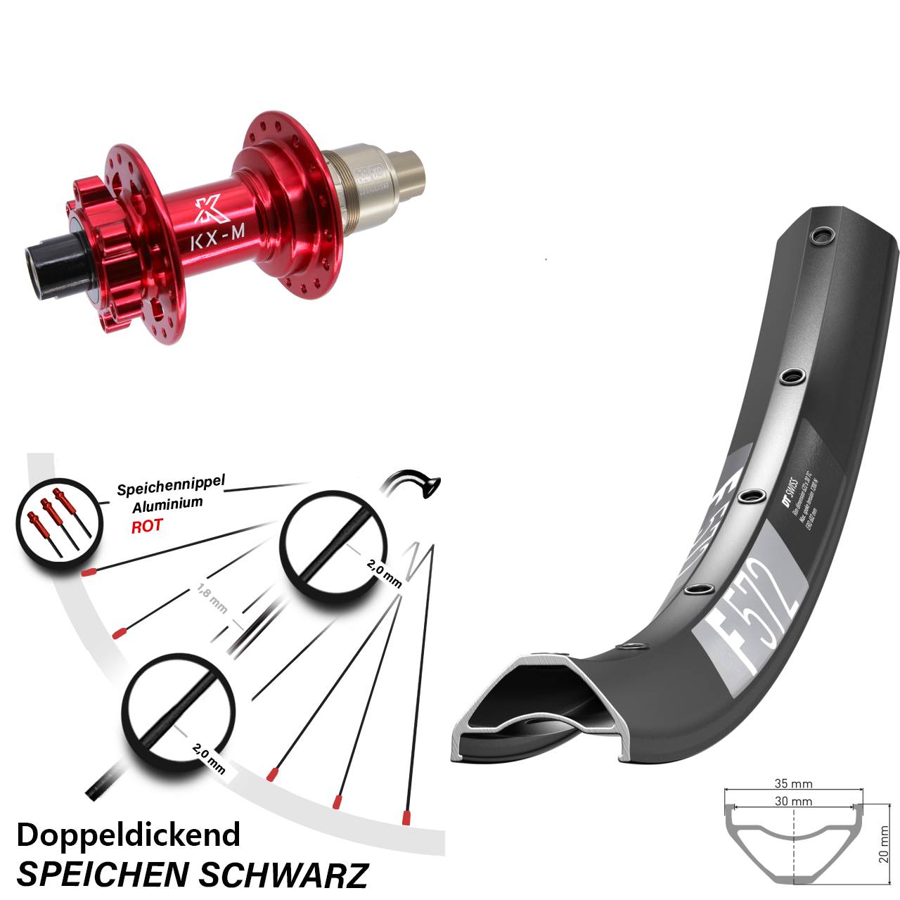29 Zoll DT Swiss F 572 Hinterrad KX-M XD 12x142