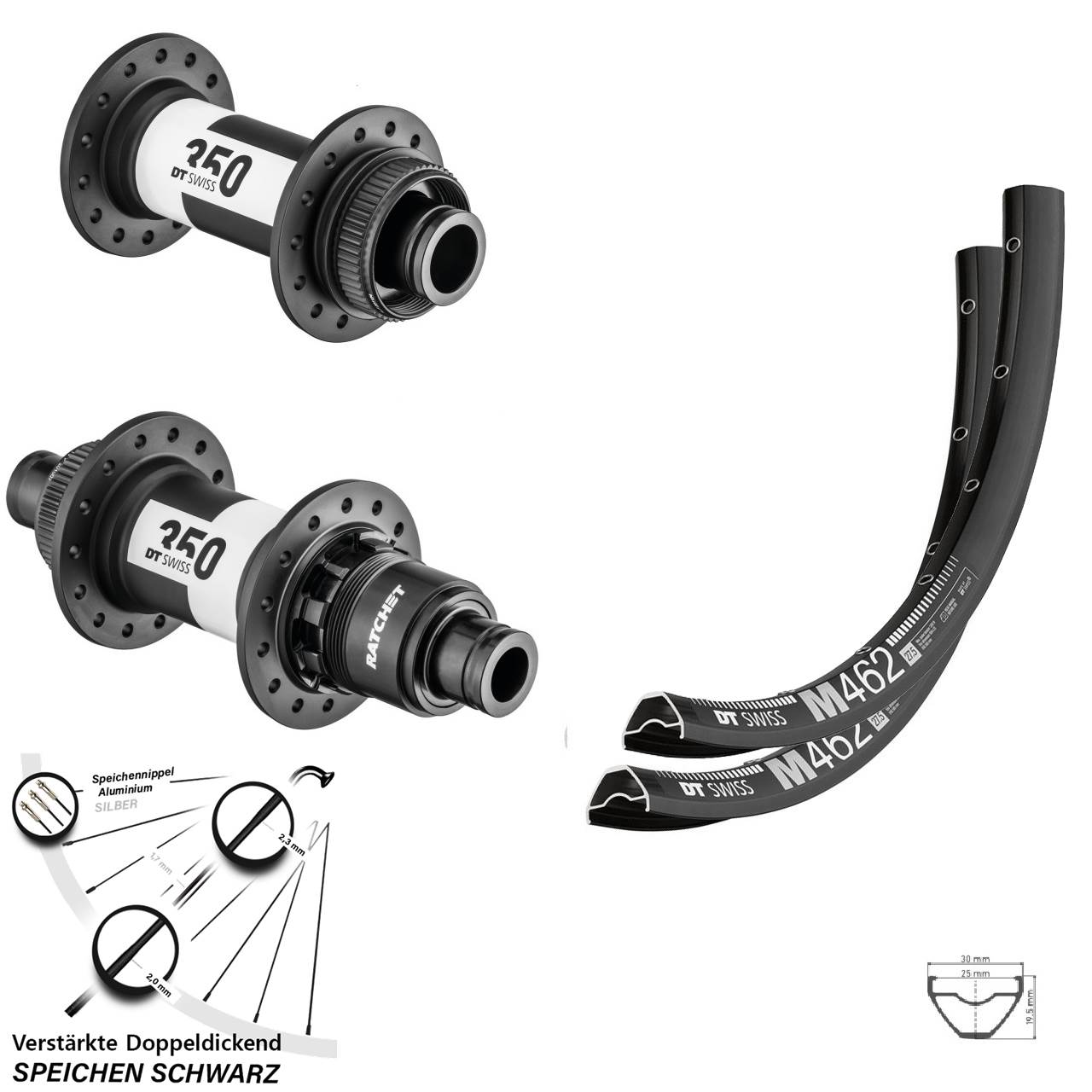Laufradsatz 15x110 12x148 27,5 Zoll DT Swiss M462-350 SRAM XD