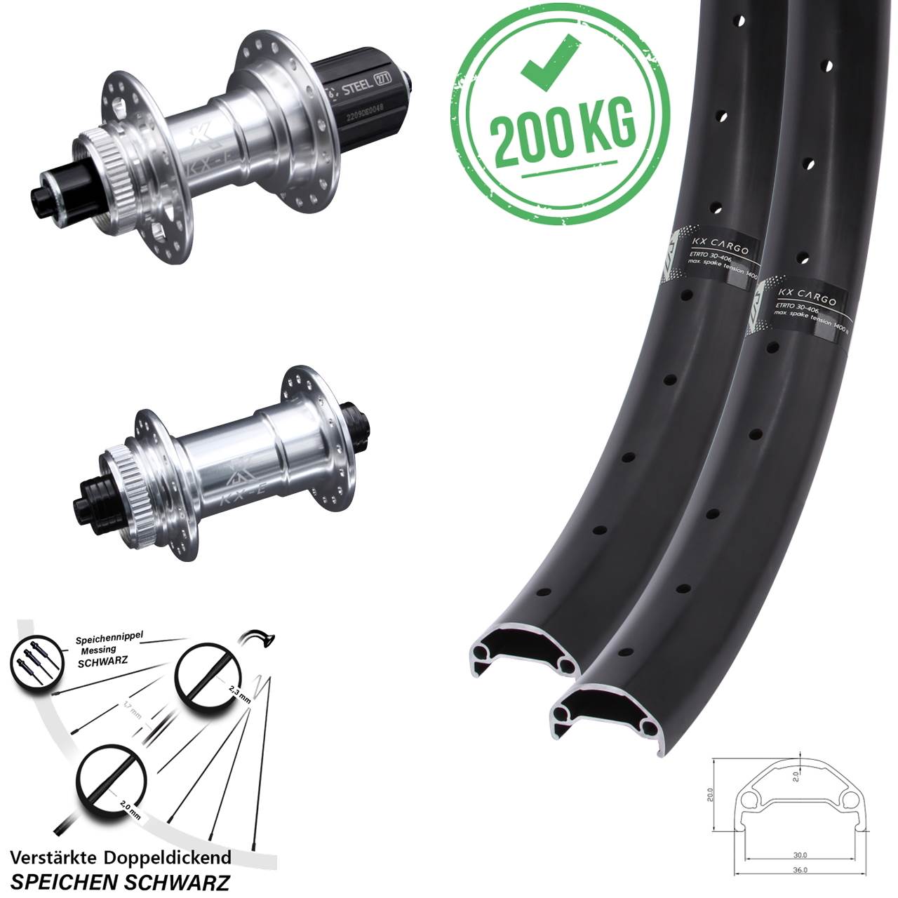 Disc Laufradsatz 26 Zoll KX-E Cargo 8-12 fach für Schnellspanner