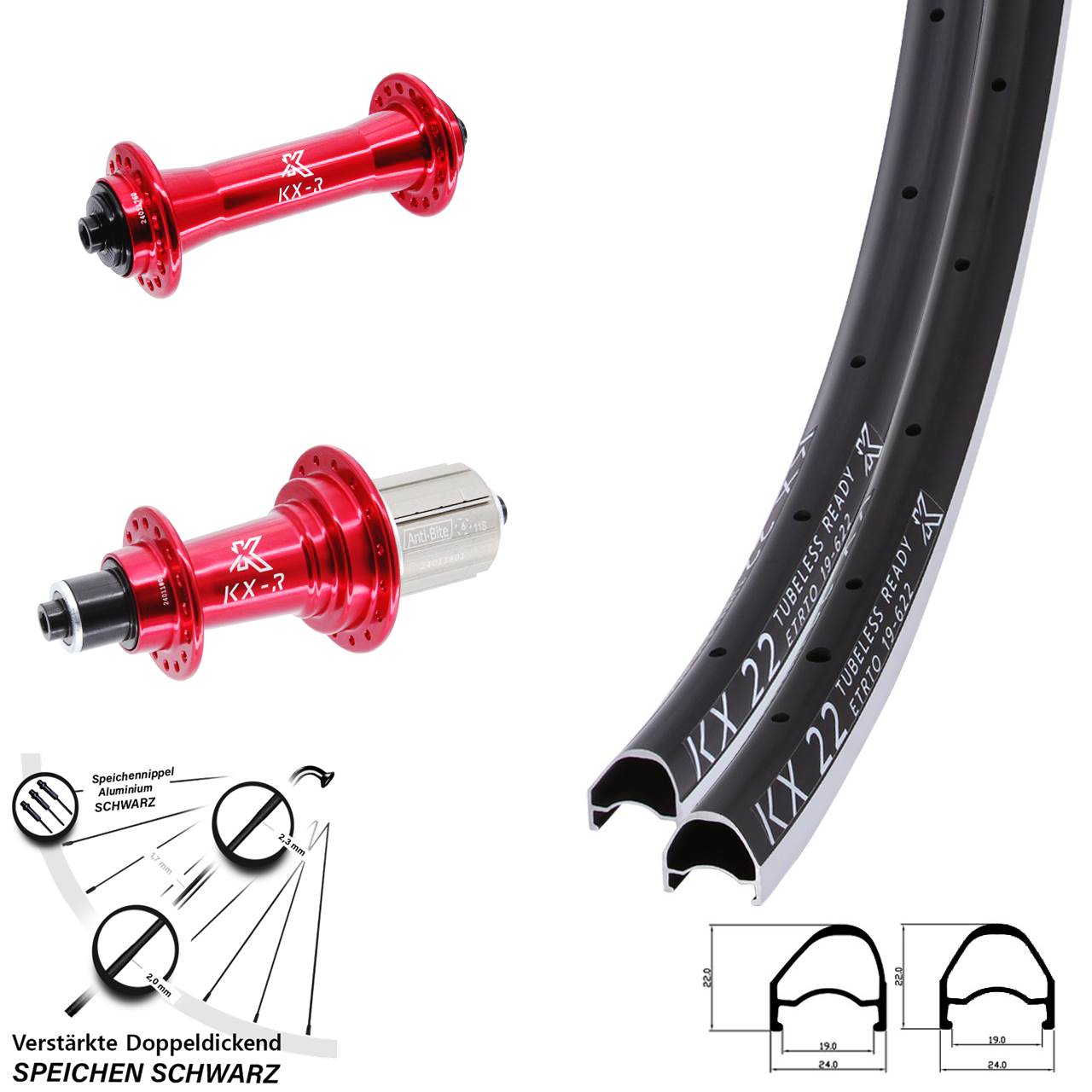 Laufradsatz 28 Zoll KX-R 22 OS rot 8-12 fach HG QR