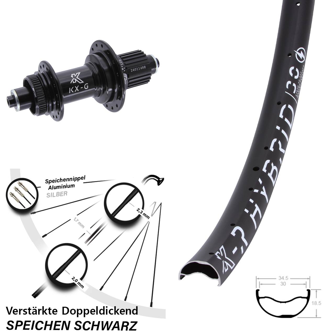 29 Zoll KX-GR Hybrid 30 Disc Laufrad für Schnellspanner Micro Spline