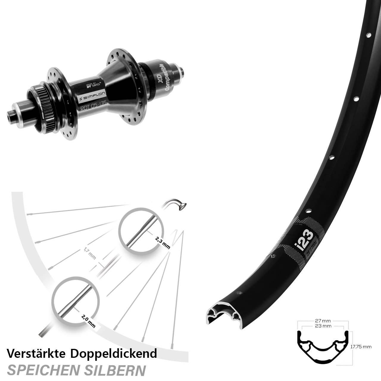 29 Zoll WTB i23 ST DT Swiss 370 Disc Laufrad für Schnellspanner SRAM XD