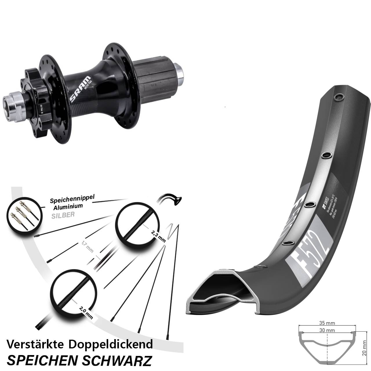 DT Swiss F 572 Sram 746 29 Zoll Disc Hinterrad 12x148 8-11 fach HG
