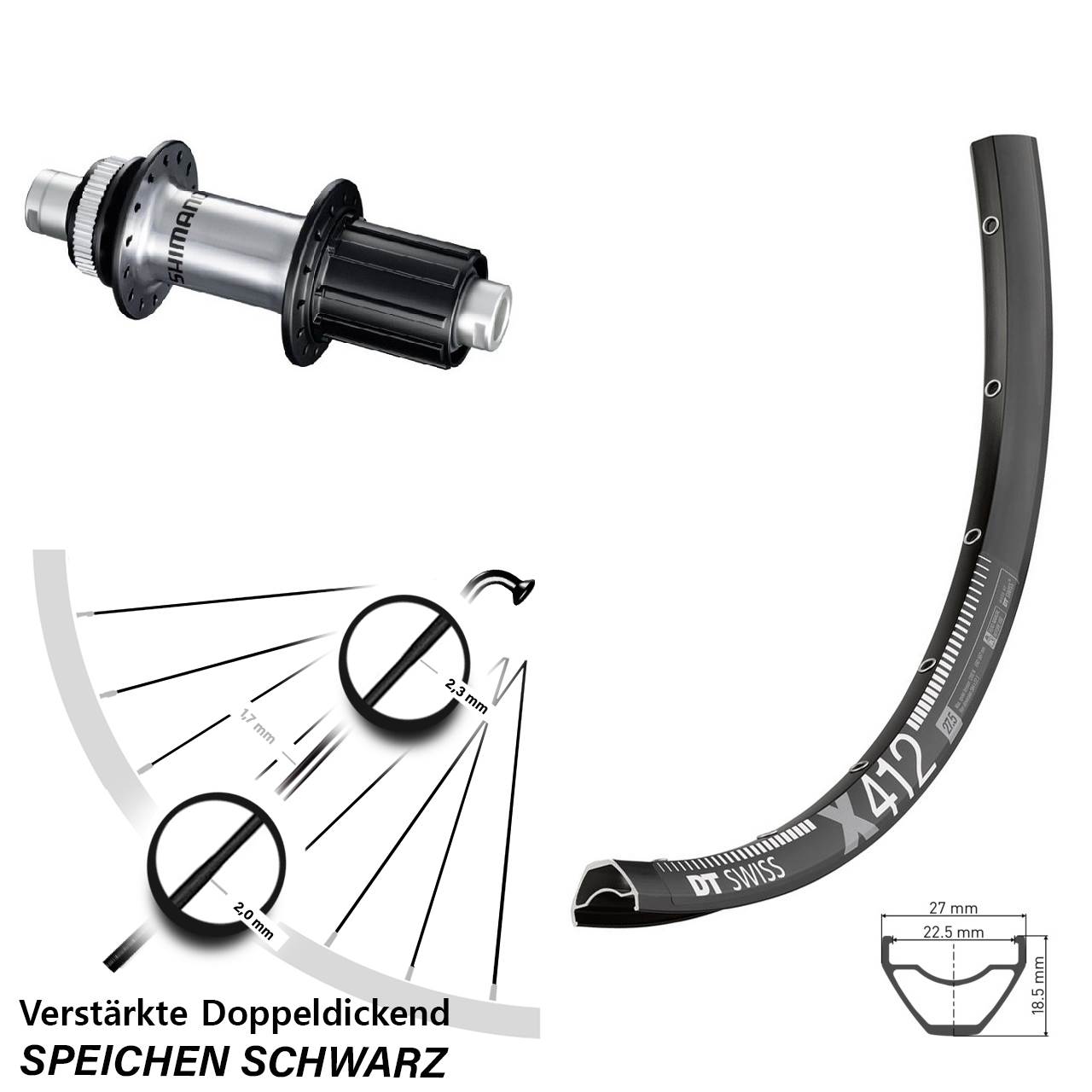 DT Swiss X 412 Shimano GRX 29 Zoll Centerlock Hinterrad 12x142 8-12 fach