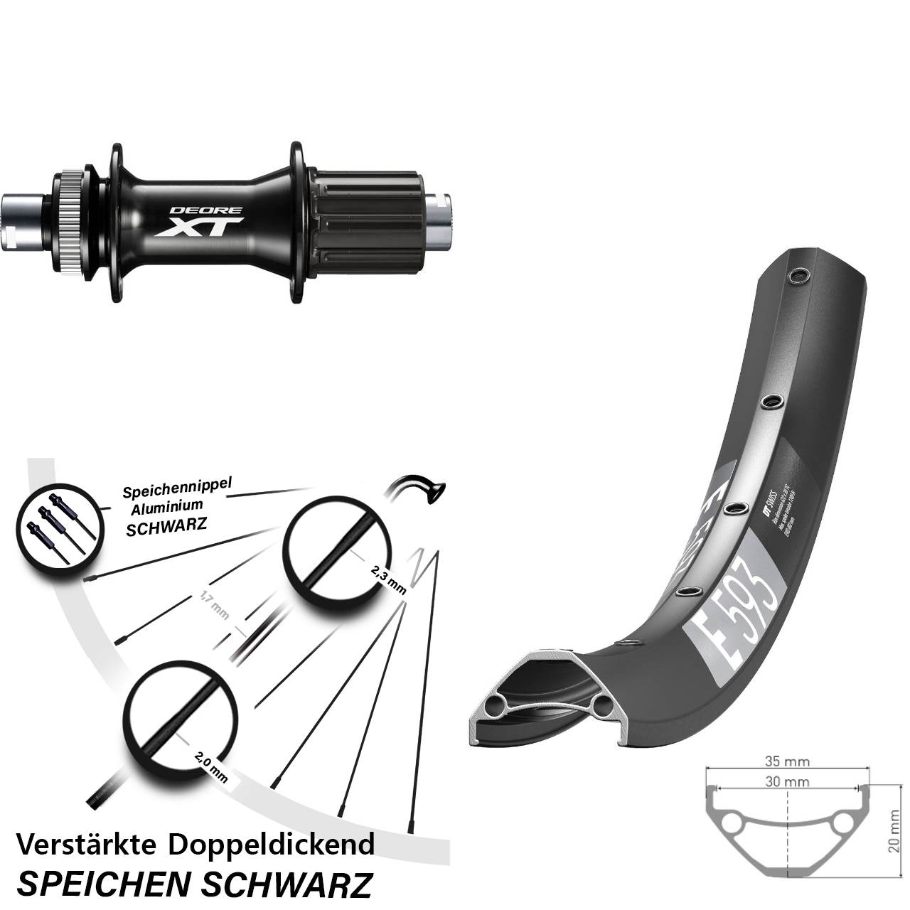 Disc Laufrad 29 Zoll DT Swiss E 593 Shimano XT FH-M8010-B 8-11 fach HG 12x148