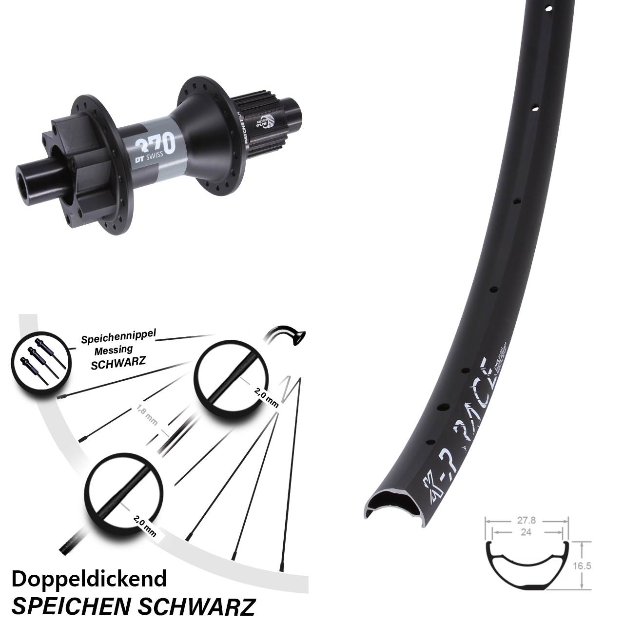 KX-R Race DT Swiss 370 Disc Laufrad 12x148 Boost Micro Spline