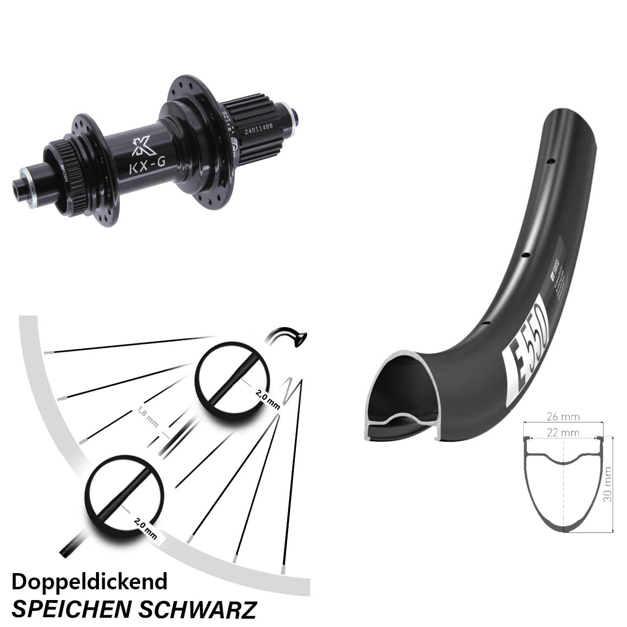 28 Zoll DT Swiss E550 KX-G Centerlock Hinterrad QR Micro Spline