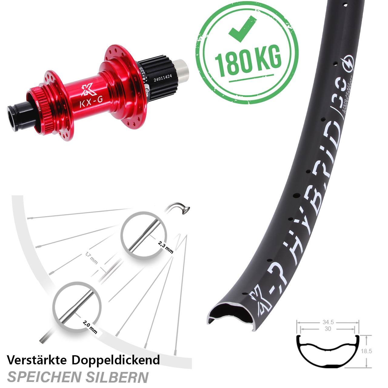 Hinterrad Centerlock 29 Zoll KX-GR Hybrid 30 rot Micro Spline 12x142