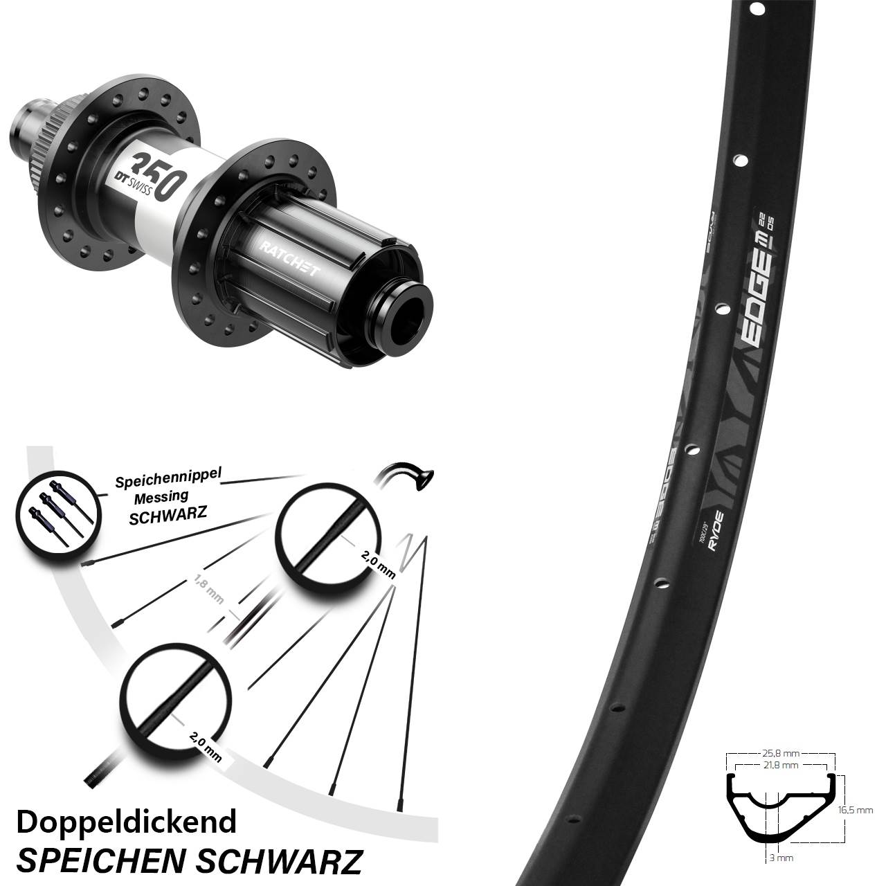 Disc Hinterrad 28-29 Zoll Ryde Edge M22 DT Swiss 350 8-11 fach 12x142