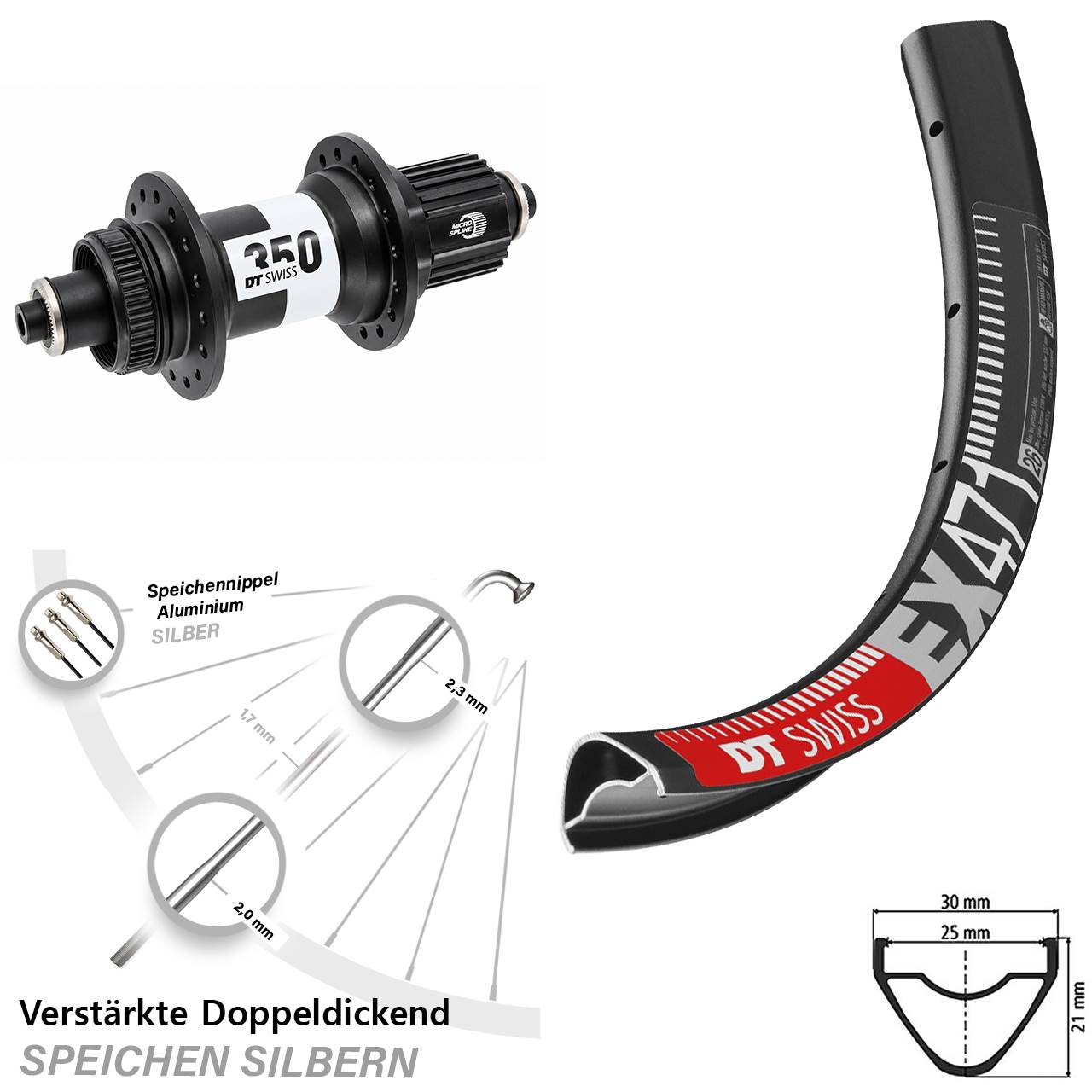 DT Swiss EX471-350 29 Zoll Hinterrad für Schnellspanner Micro Spline