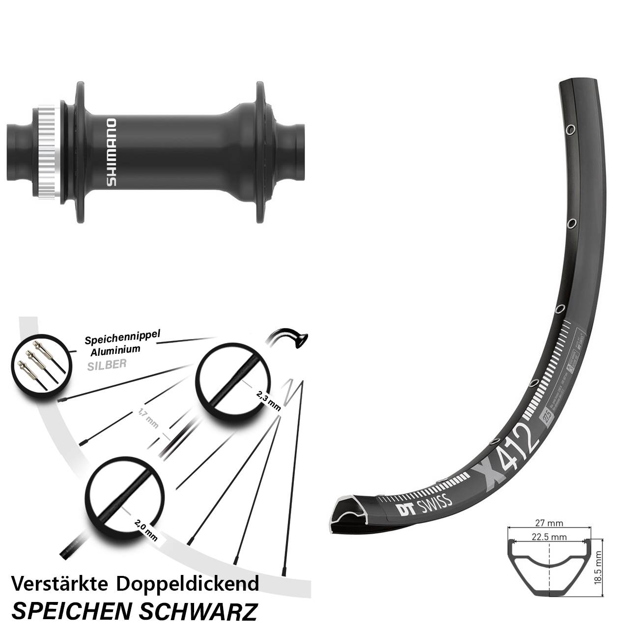 Vorderrad Centerlock 28-29 Zoll DT Swiss X 412 Shimano HB-MT410-B 15x110 Boost