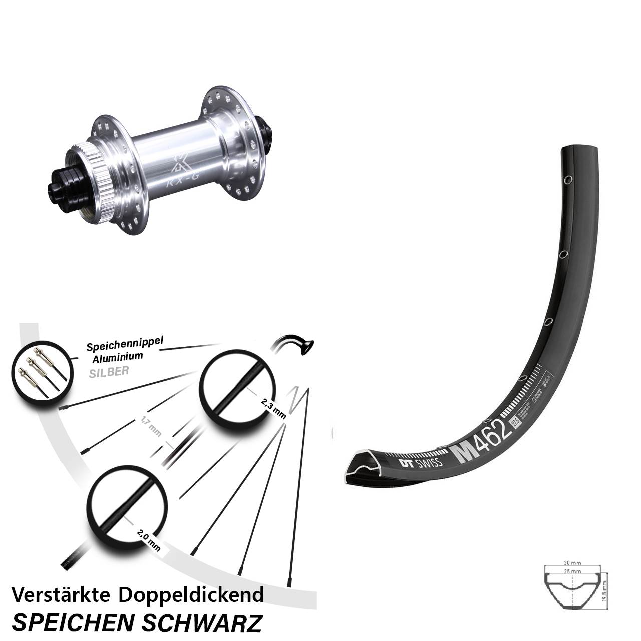 Disc Laufrad 650B DT Swiss M462 KX-G für Schnellspanner